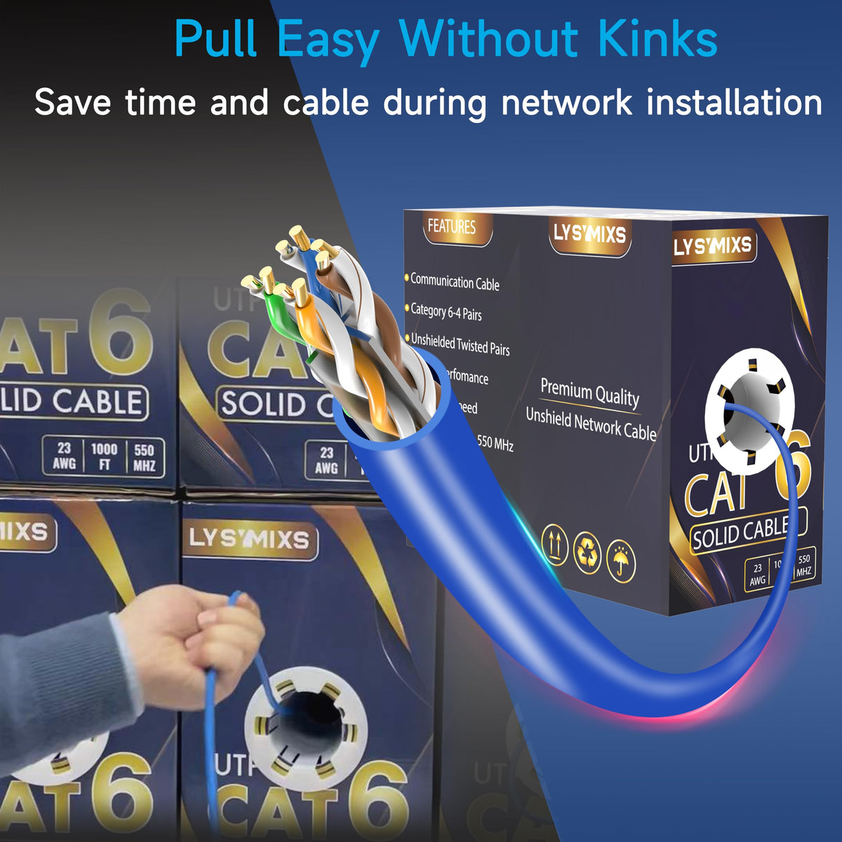 Cat6 Ethernet Cable 1000FT 23AWG Solid CCA Blue Q4474