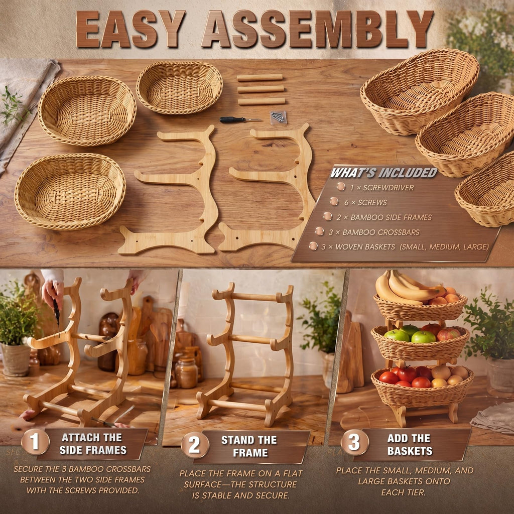 3 Tier Woven Fruit Basket Stand D788