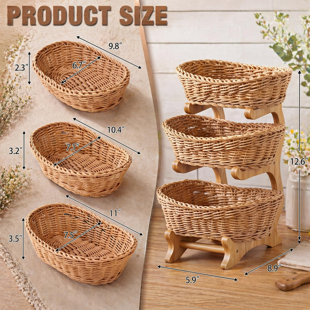 3 Tier Woven Fruit Basket Stand D788