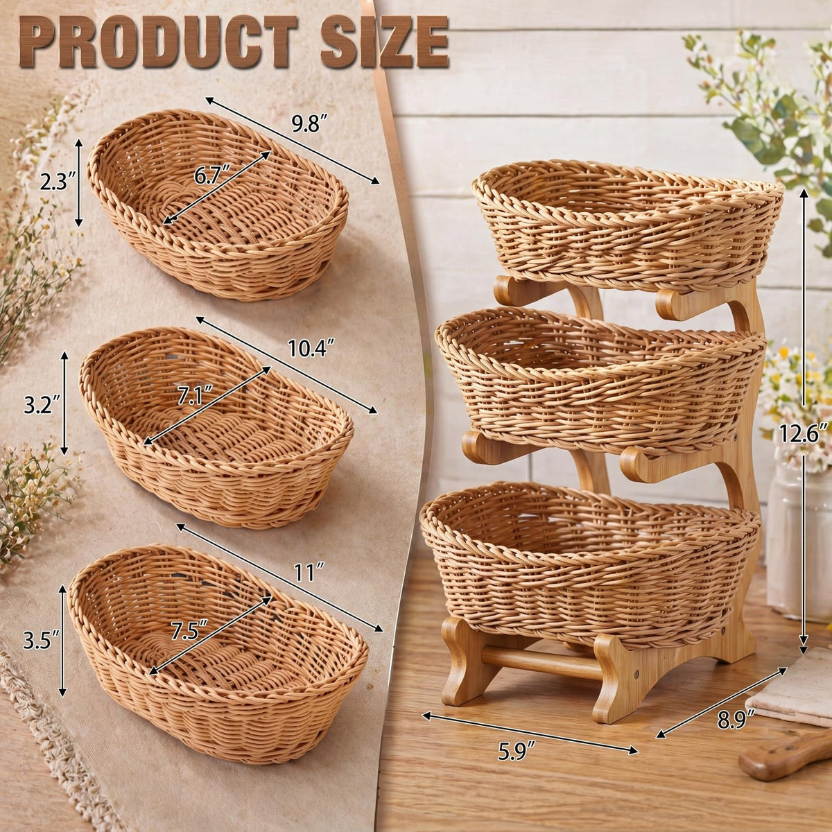 3 Tier Woven Fruit Basket Stand D788