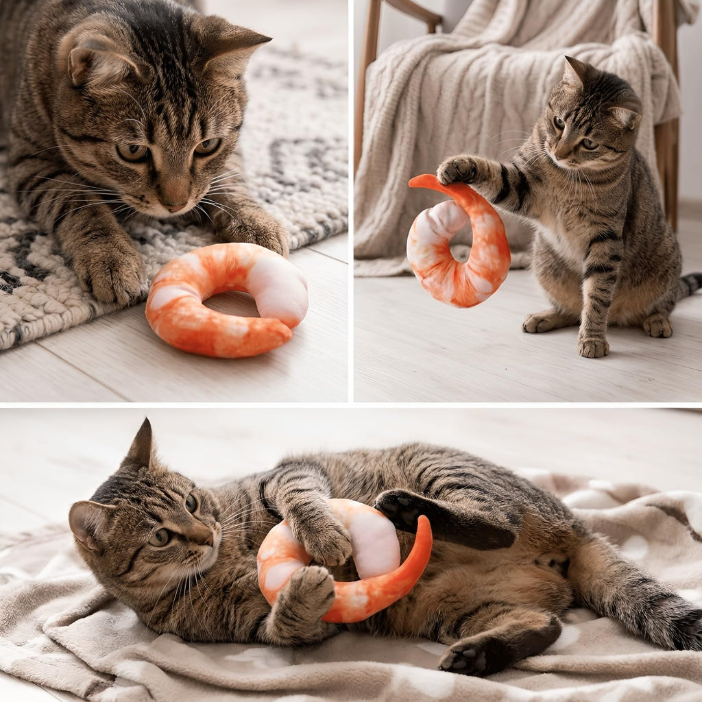 Orange White 3D Shrimp Shape Dog Squeaky Plush Toy M411