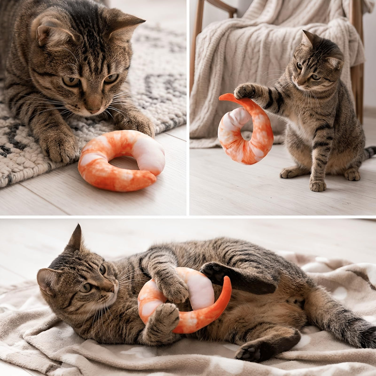 Orange White 3D Shrimp Shape Dog Squeaky Plush Toy M411