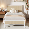 White Rattan Twin Bed Frame with Headboard U43292