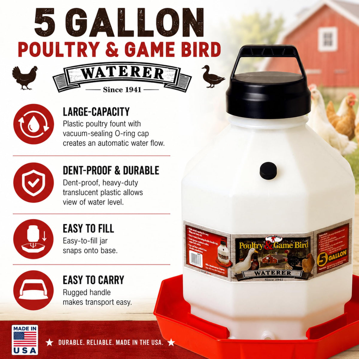 5 Gallon Translucent Plastic Poultry Waterer C772775