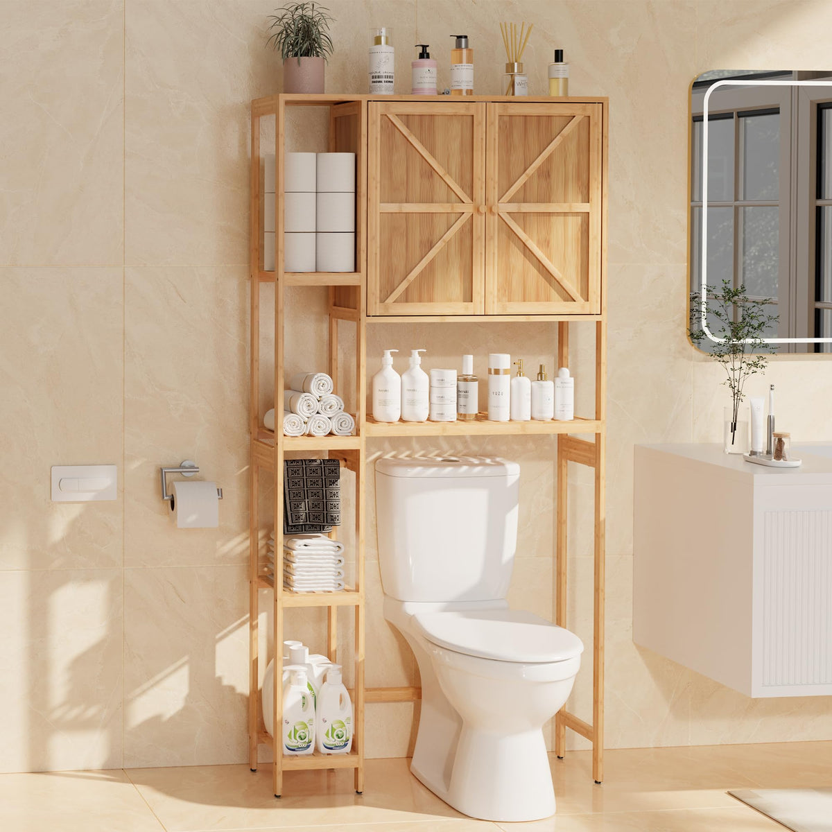 Bamboo Over-the-Toilet Storage Cabinet with Shelves Q892669
