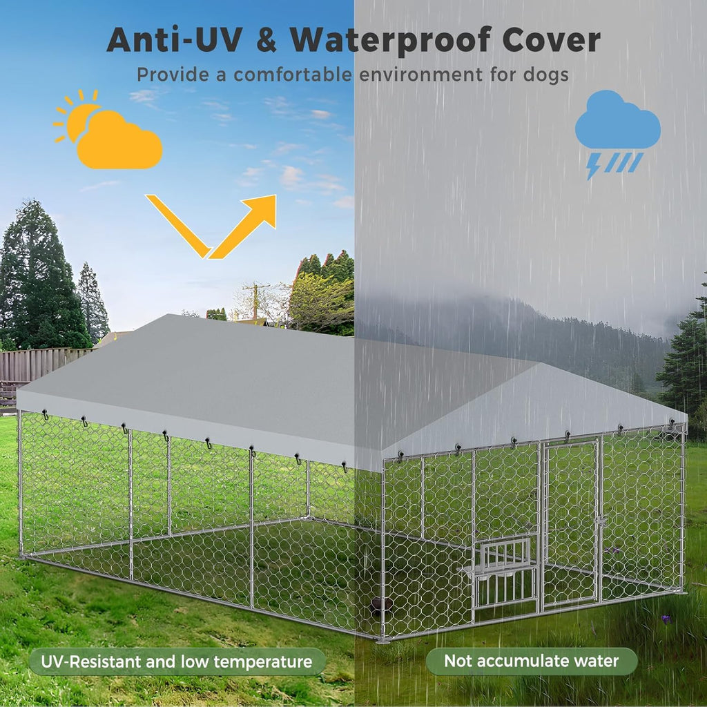 10x15FT Galvanized Outdoor Dog Kennel Q89686