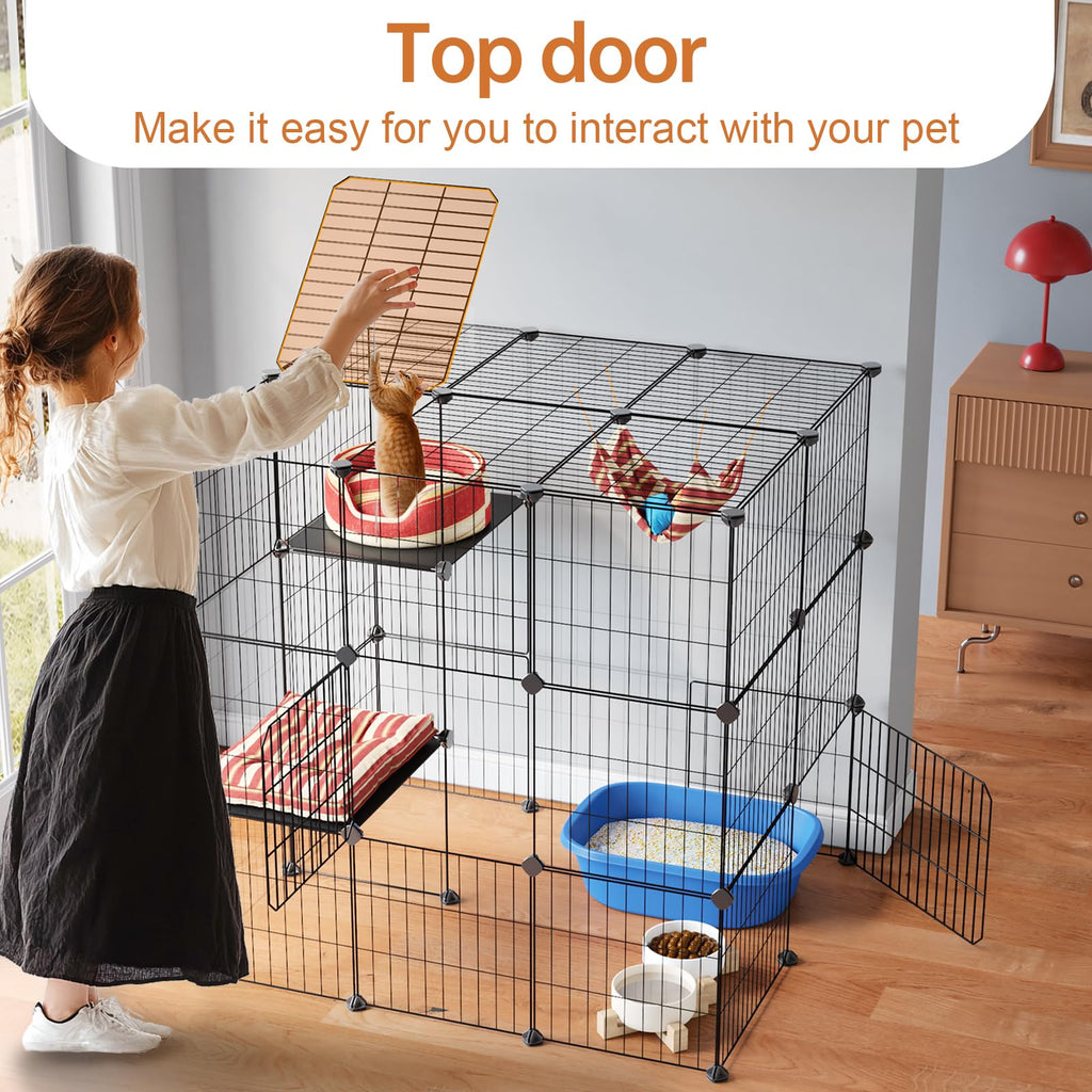 3-Tier Detachable Metal Wire Cat Cage Playpen W3928