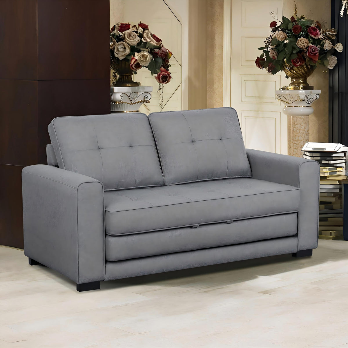 58 Inch Light Gray Upholstered Sleeper Sofa Bed Z901
