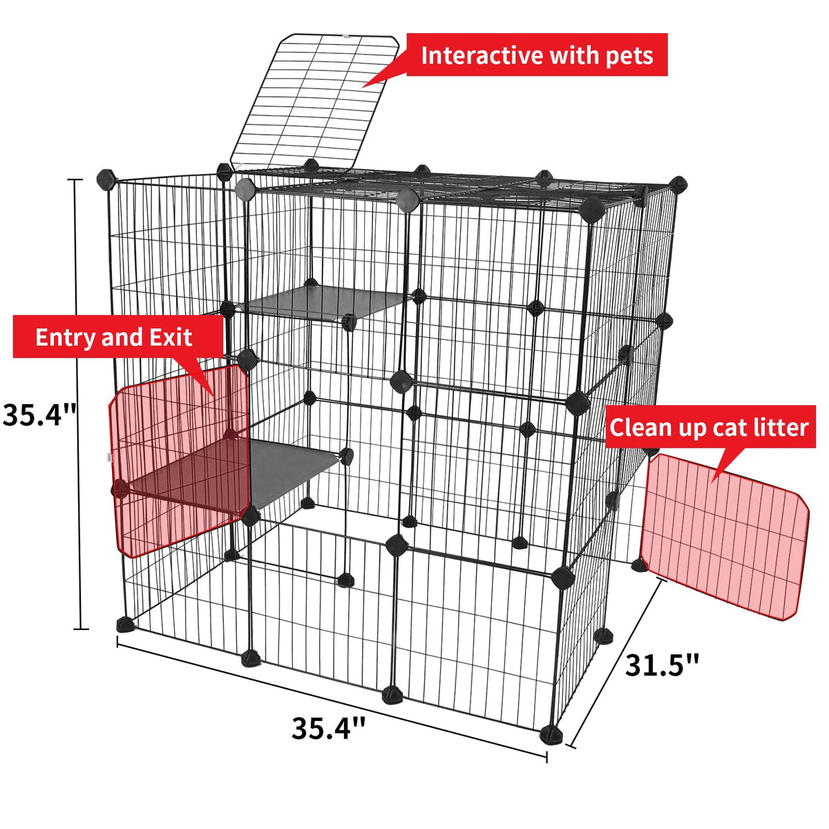 3-Tier Detachable Metal Wire Cat Cage Playpen W3928