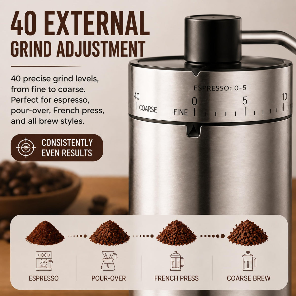 Manual Coffee Grinder with Adjustable Settings K455