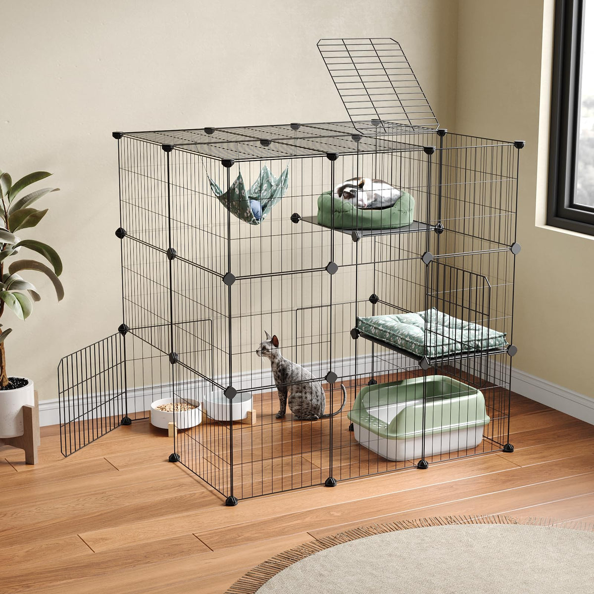 3-Tier Detachable Metal Wire Cat Cage Playpen W3928