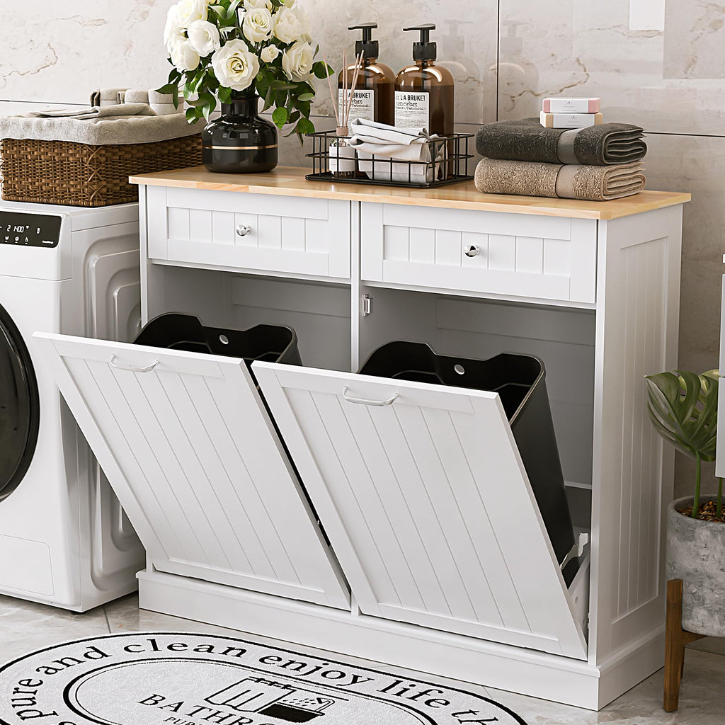 Double Tilt Out Trash Can Cabinet 2 X 13 Gallon with Storage V67509