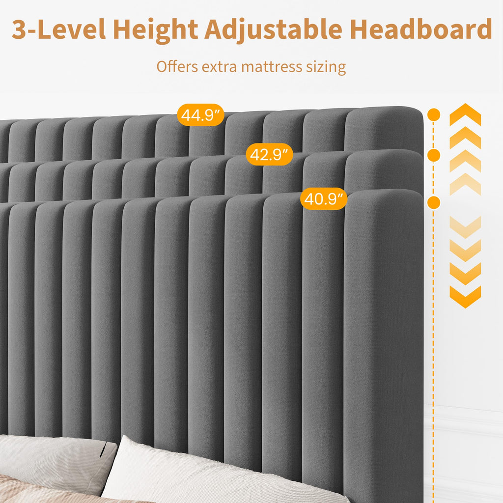 Twin Velvet Upholstered Platform Bed with Adjustable Headboard Y61057