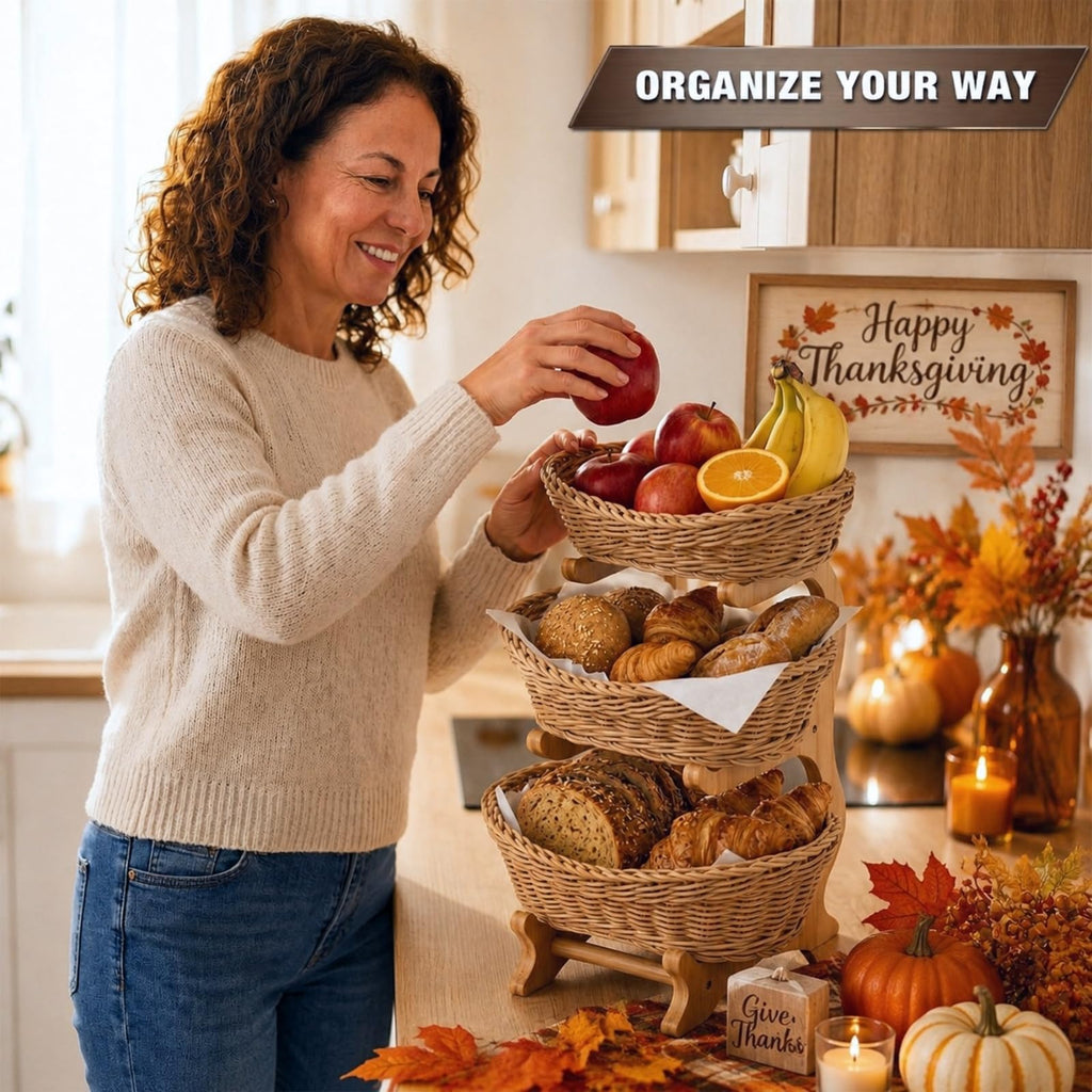 3 Tier Woven Fruit Basket Stand D788