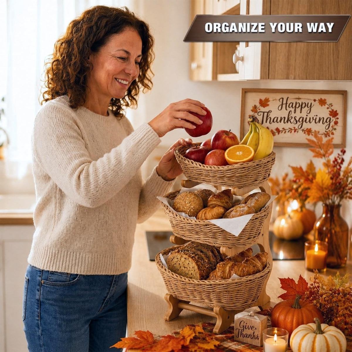 3 Tier Woven Fruit Basket Stand D788