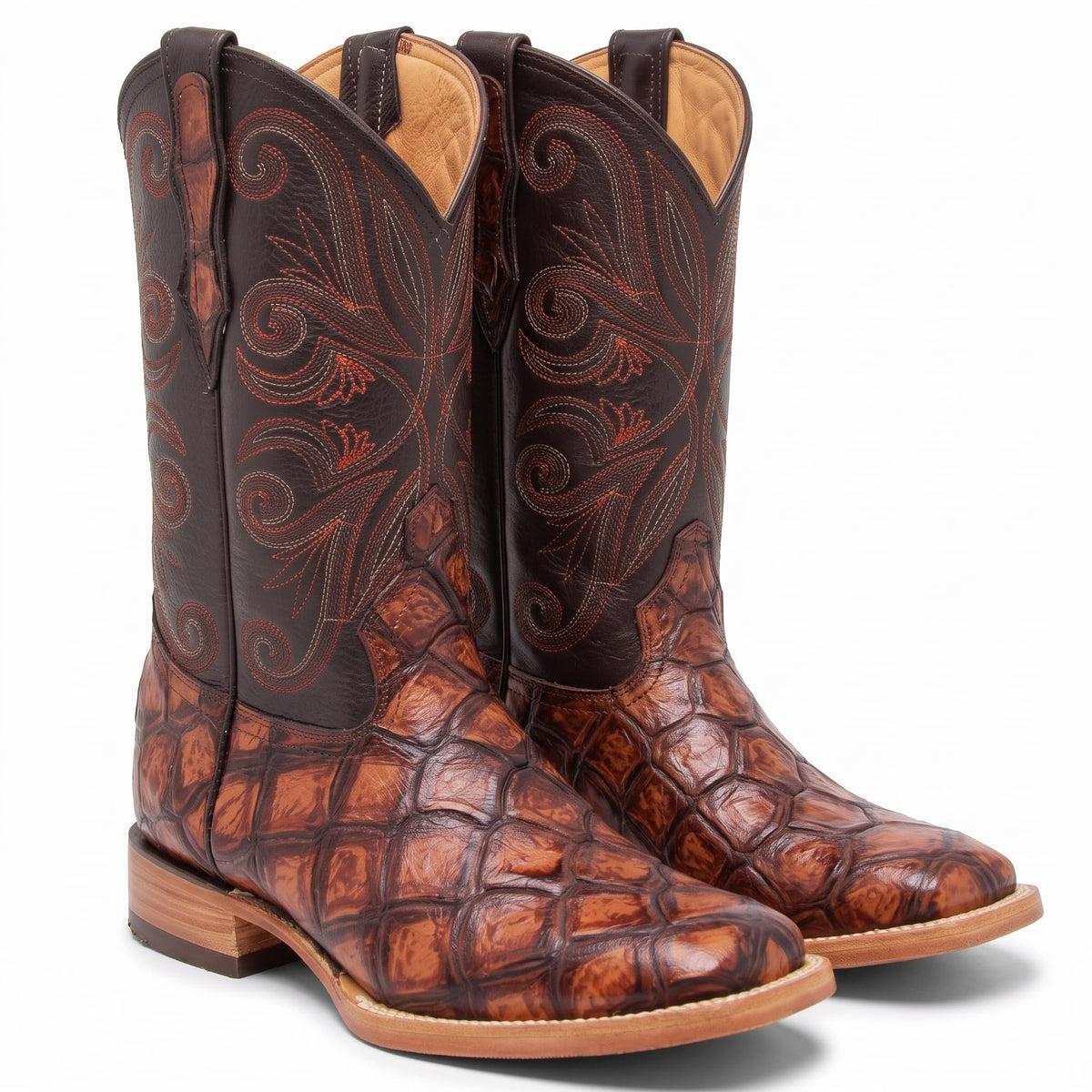 Leather Pirarucu Fish Print Western Boots S839496