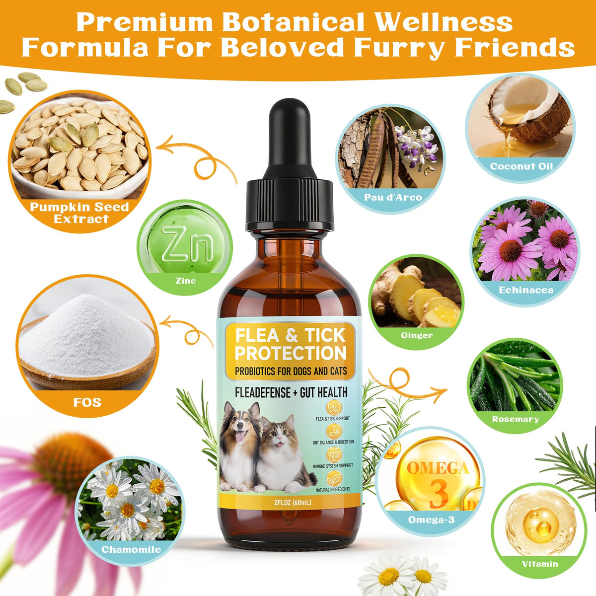 4-in-1 Natural Herbal Supplement Drops for Dogs & Cats J6857