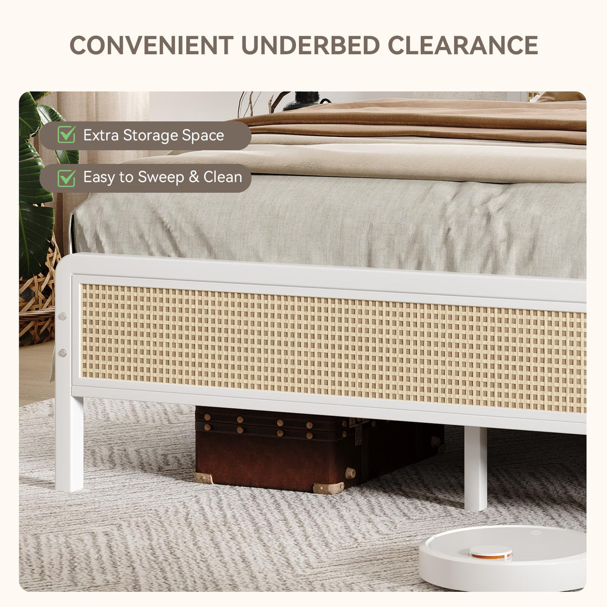 White Rattan Twin Bed Frame with Headboard U43292