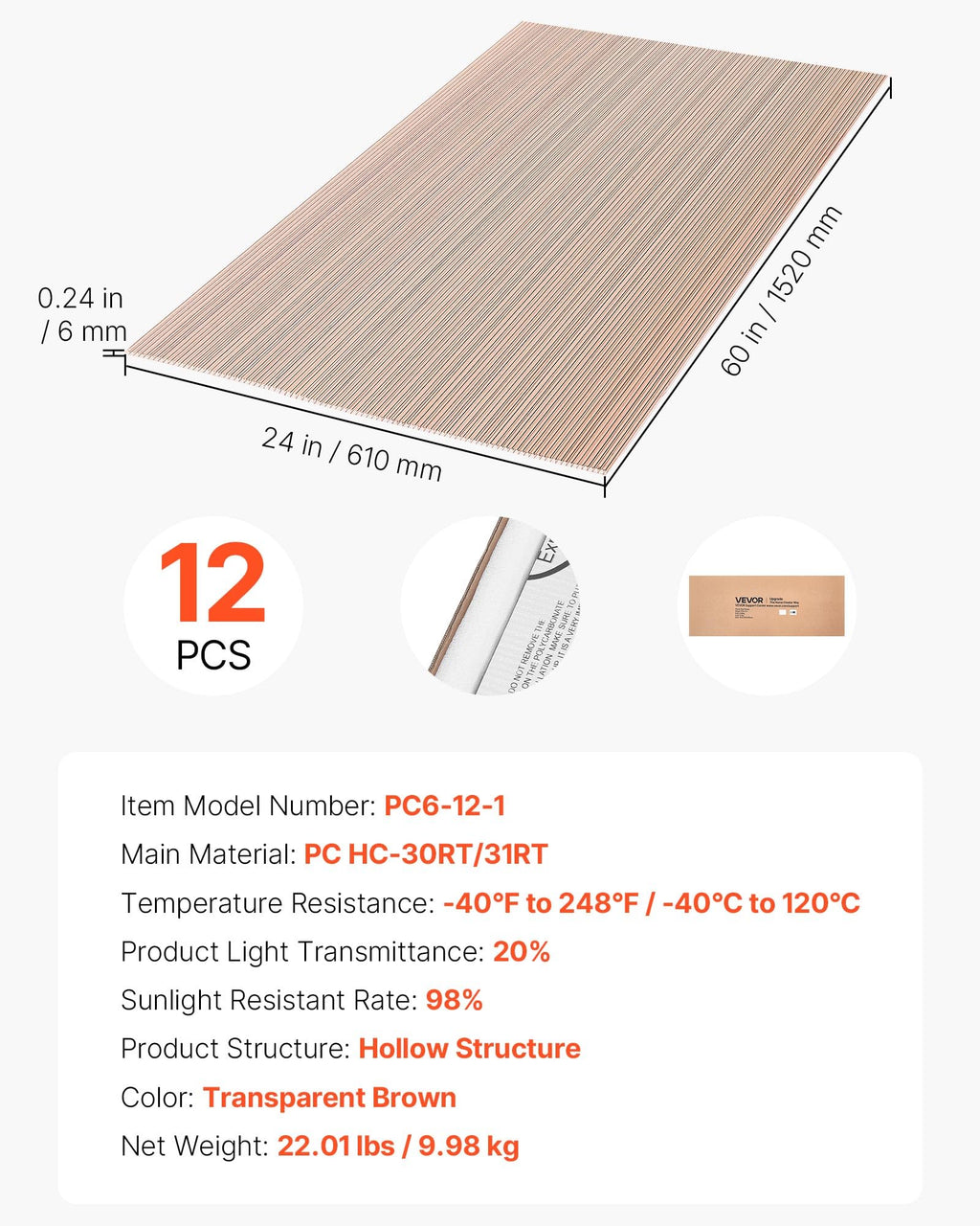 12Pcs Polycarbonate Roofing Panels Double Layer R5763