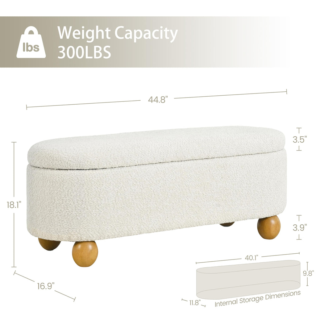 44.8" Beige Storage Ottoman Bench with Hinge T124