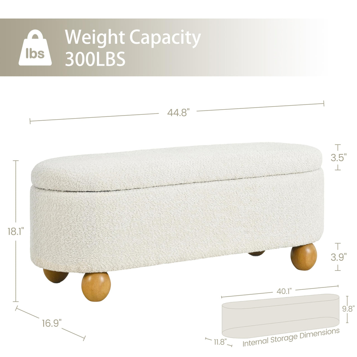 44.8" Beige Storage Ottoman Bench with Hinge T124