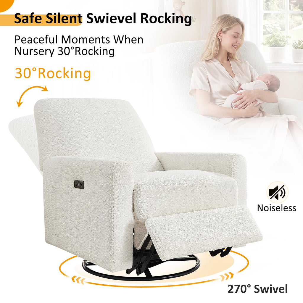 White Power Rocking Recliner Chair E693