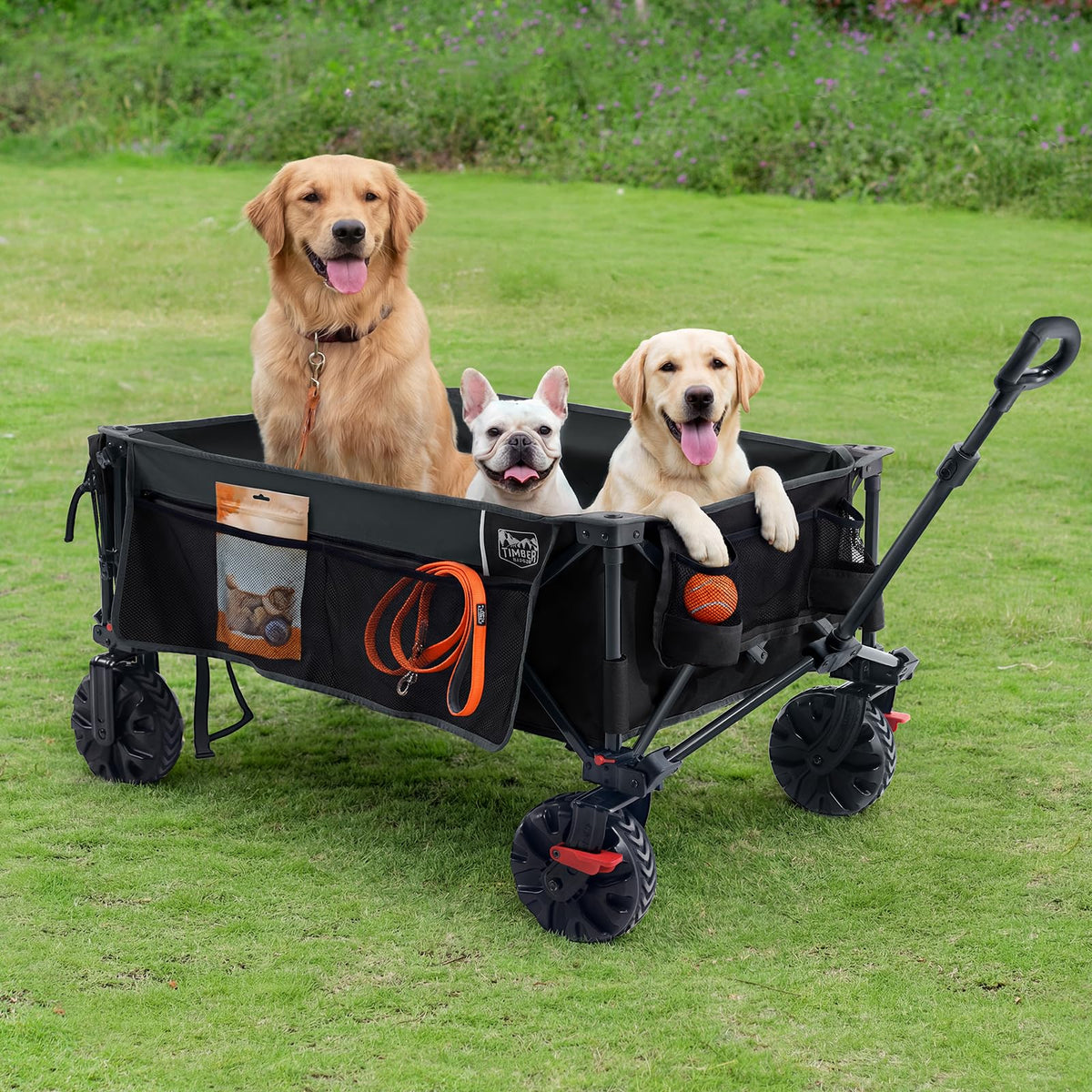 26" Extra Wide All Terrain Folding Wagon with Big Wheels, Cargo Net & Tailgate, 400lbs Heavy Duty Collapsible Cart, Black A135158