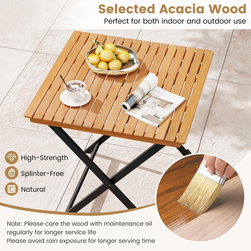 28-Inch Acacia Wood Square Foldable Patio Dining Table Q61805