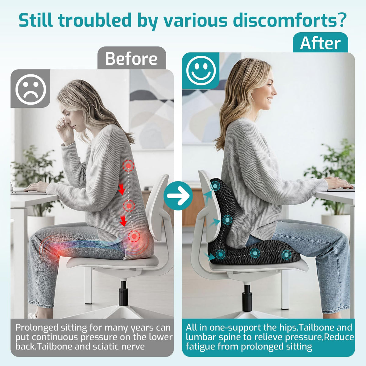 Ergonomic Seat Cushion & Lumbar Support Pillow J40330