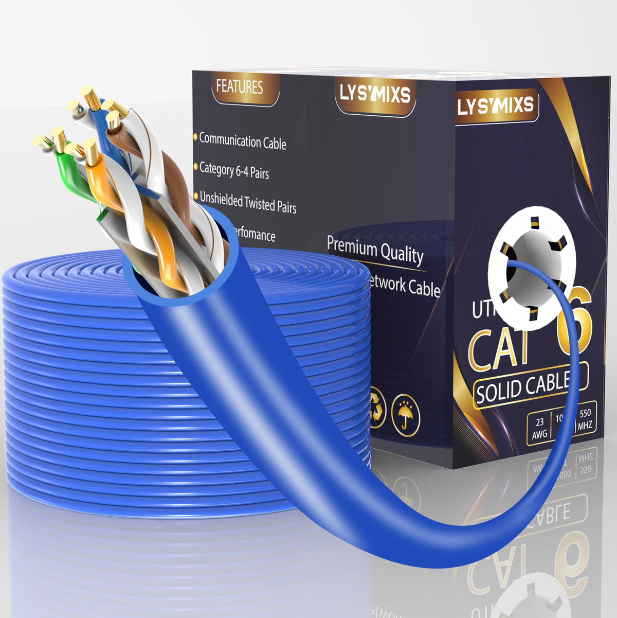 Cat6 Ethernet Cable 1000FT 23AWG Solid CCA Blue Q4474