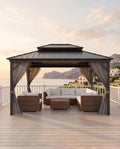 Hardtop Gazebo 12x16 ft with Double Metal Roof, Net, and Curtain J351636
