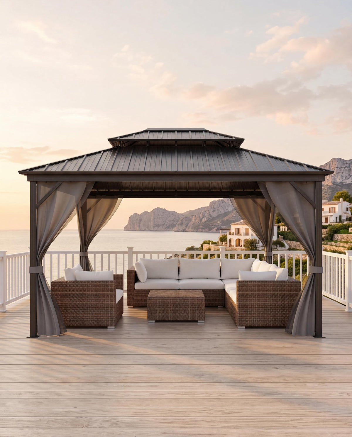 Hardtop Gazebo 12x16 ft with Double Metal Roof, Net, and Curtain J351636