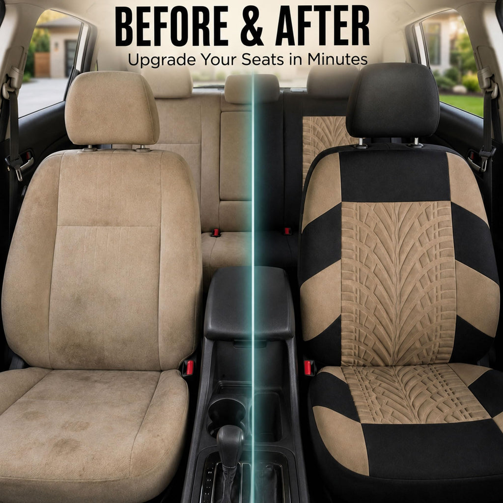 Beige Cloth Car Seat Covers Full Set F65474