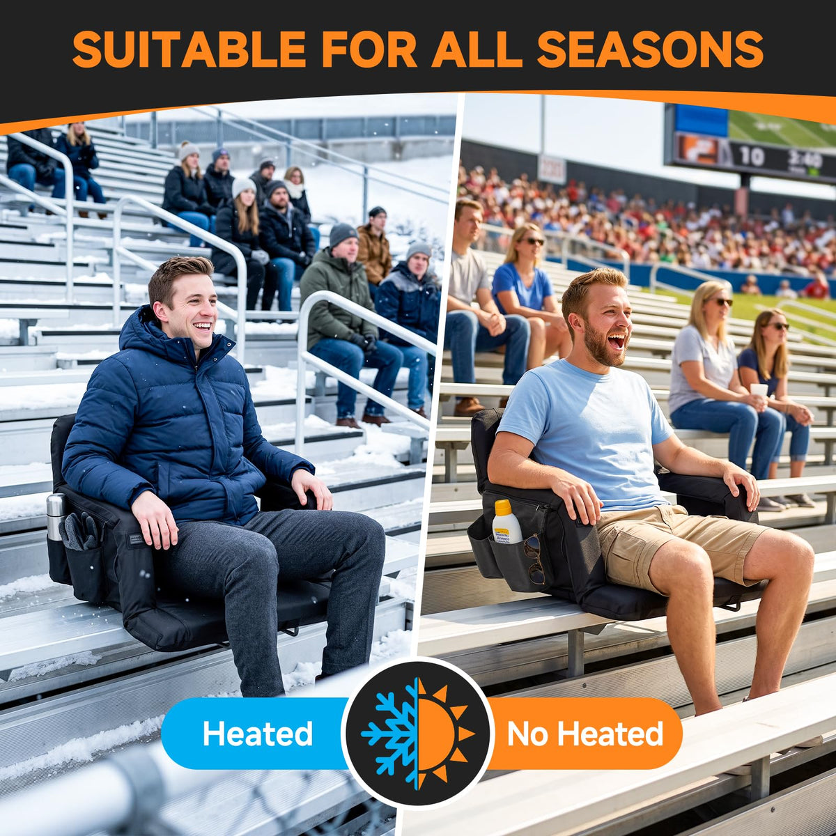 Wide Heated Stadium Seat with Back Support & Cushion Q8975