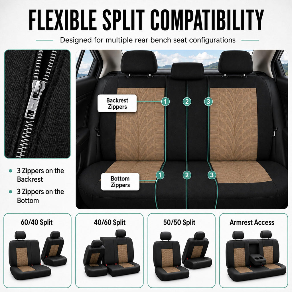 Beige Cloth Car Seat Covers Full Set F65474