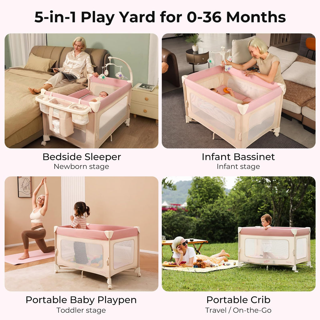 5 in 1 Pack and Play Bedside Crib Playard with Mattress Y53421