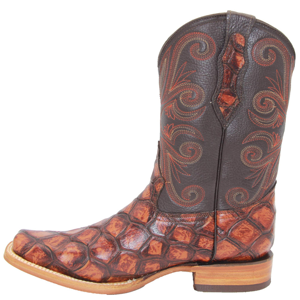 Leather Pirarucu Fish Print Western Boots S839496
