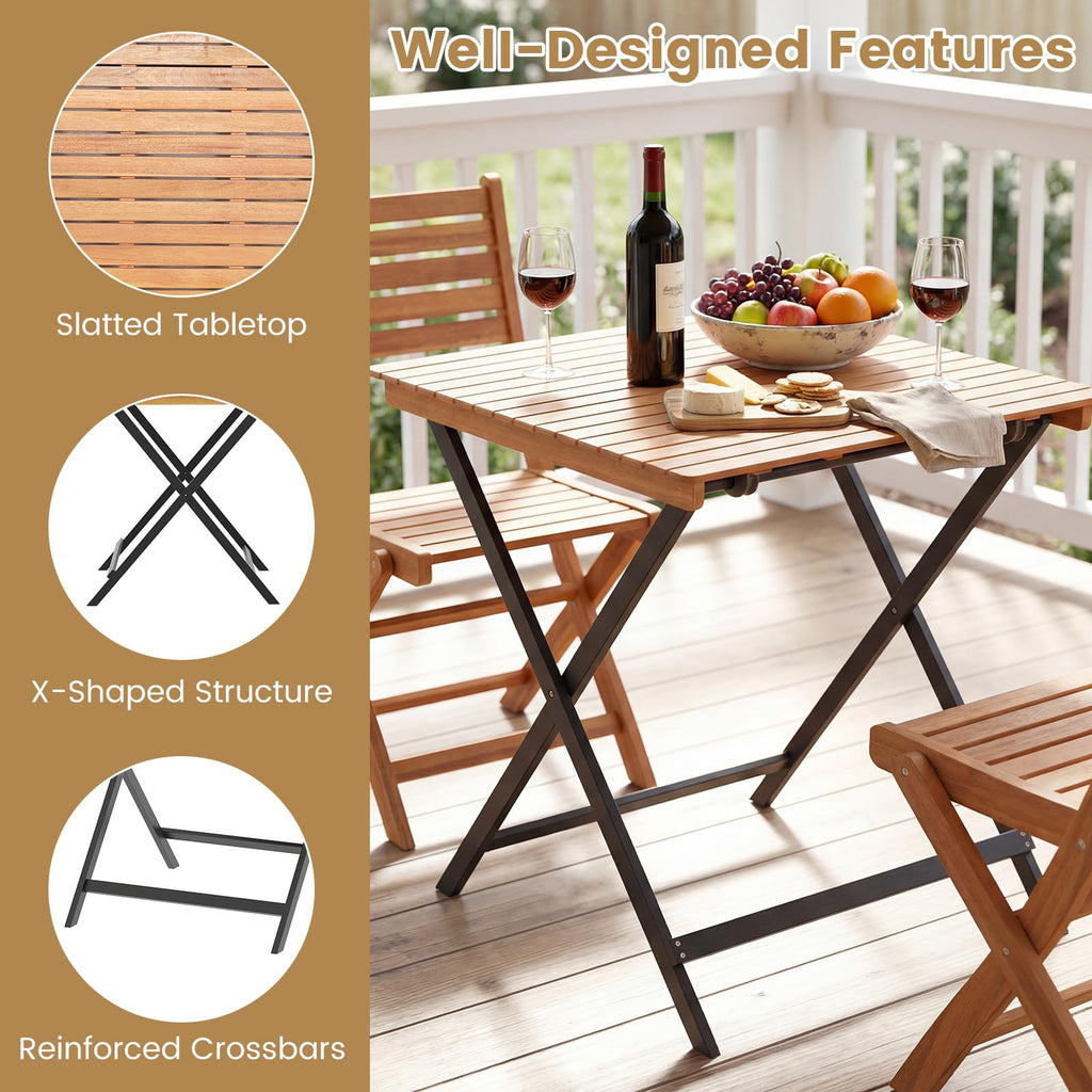 28-Inch Acacia Wood Square Foldable Patio Dining Table Q61805