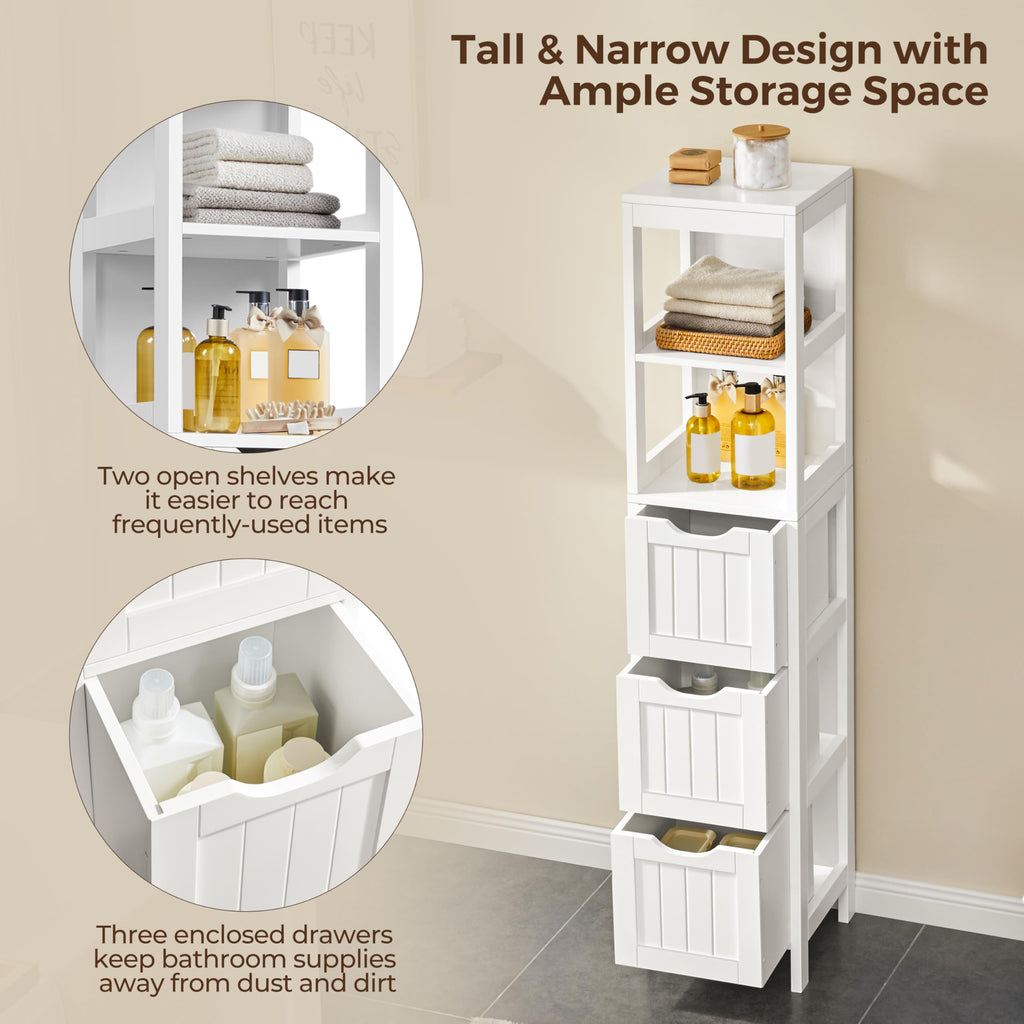 56" Tall Narrow White Bathroom Storage Cabinet with 3 Drawers Z394551