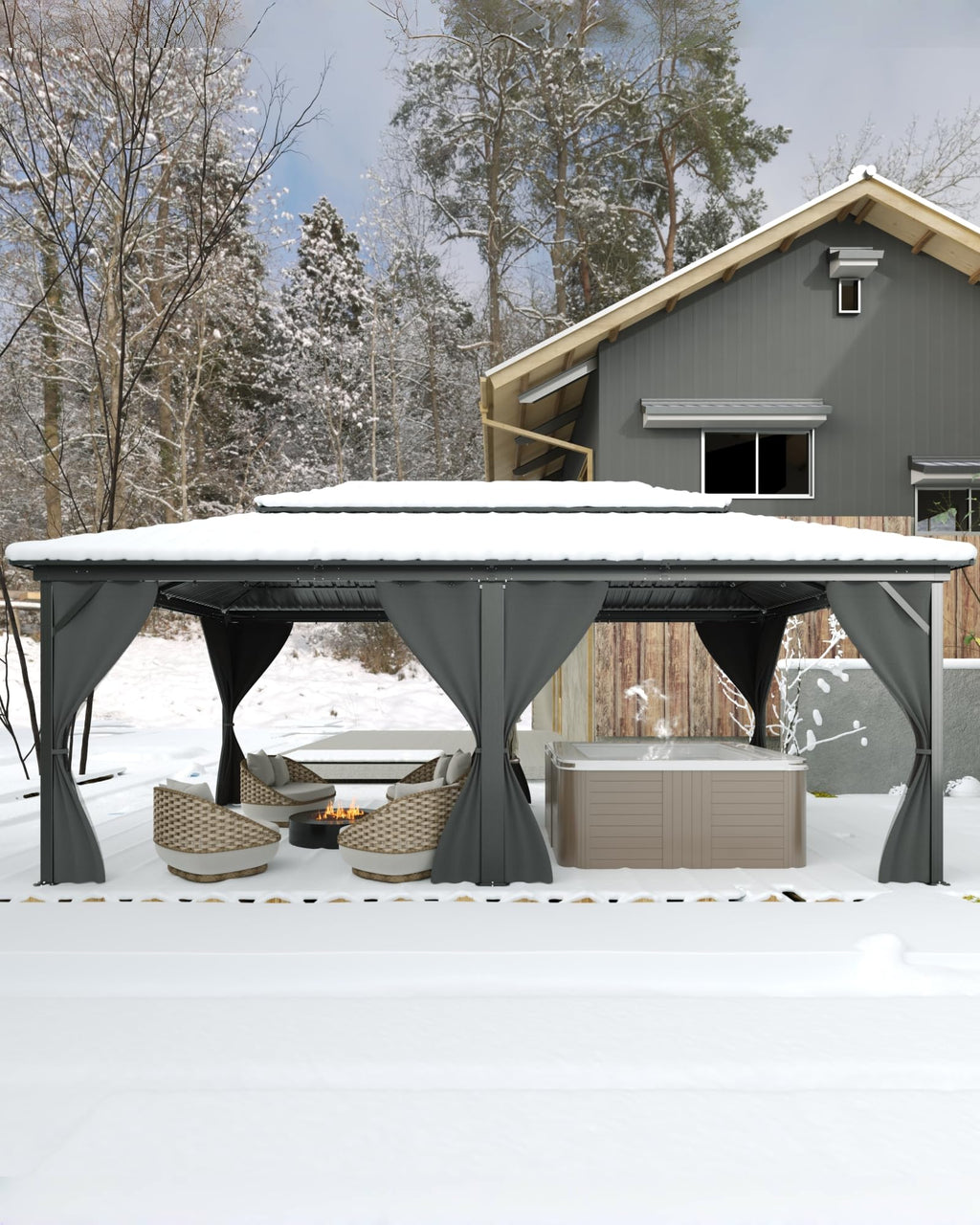 Hardtop Gazebo 12x16 ft with Double Metal Roof, Net, and Curtain J351636