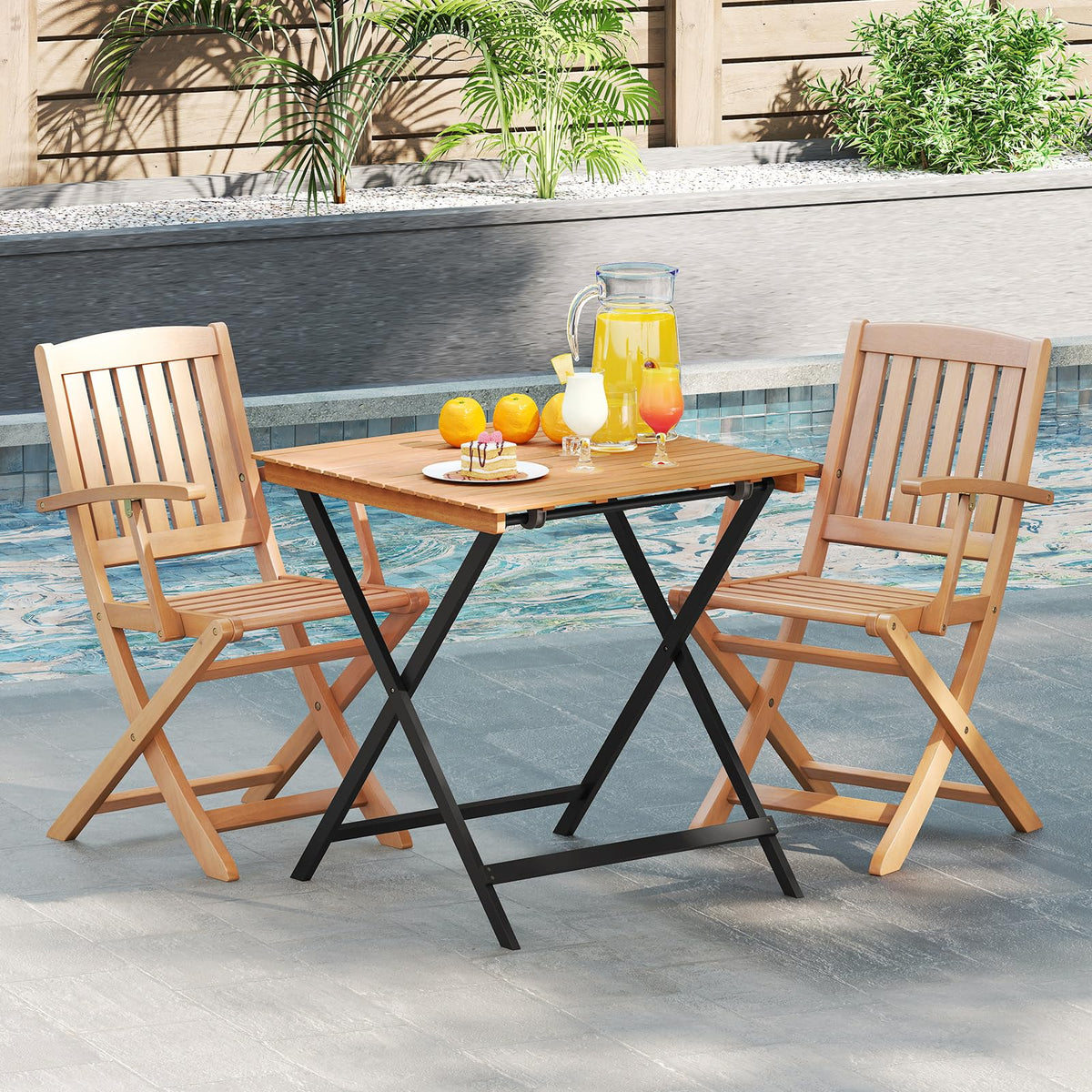 28-Inch Acacia Wood Square Foldable Patio Dining Table Q61805