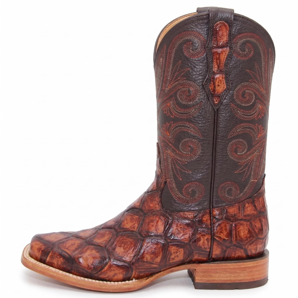 Leather Pirarucu Fish Print Western Boots S839496