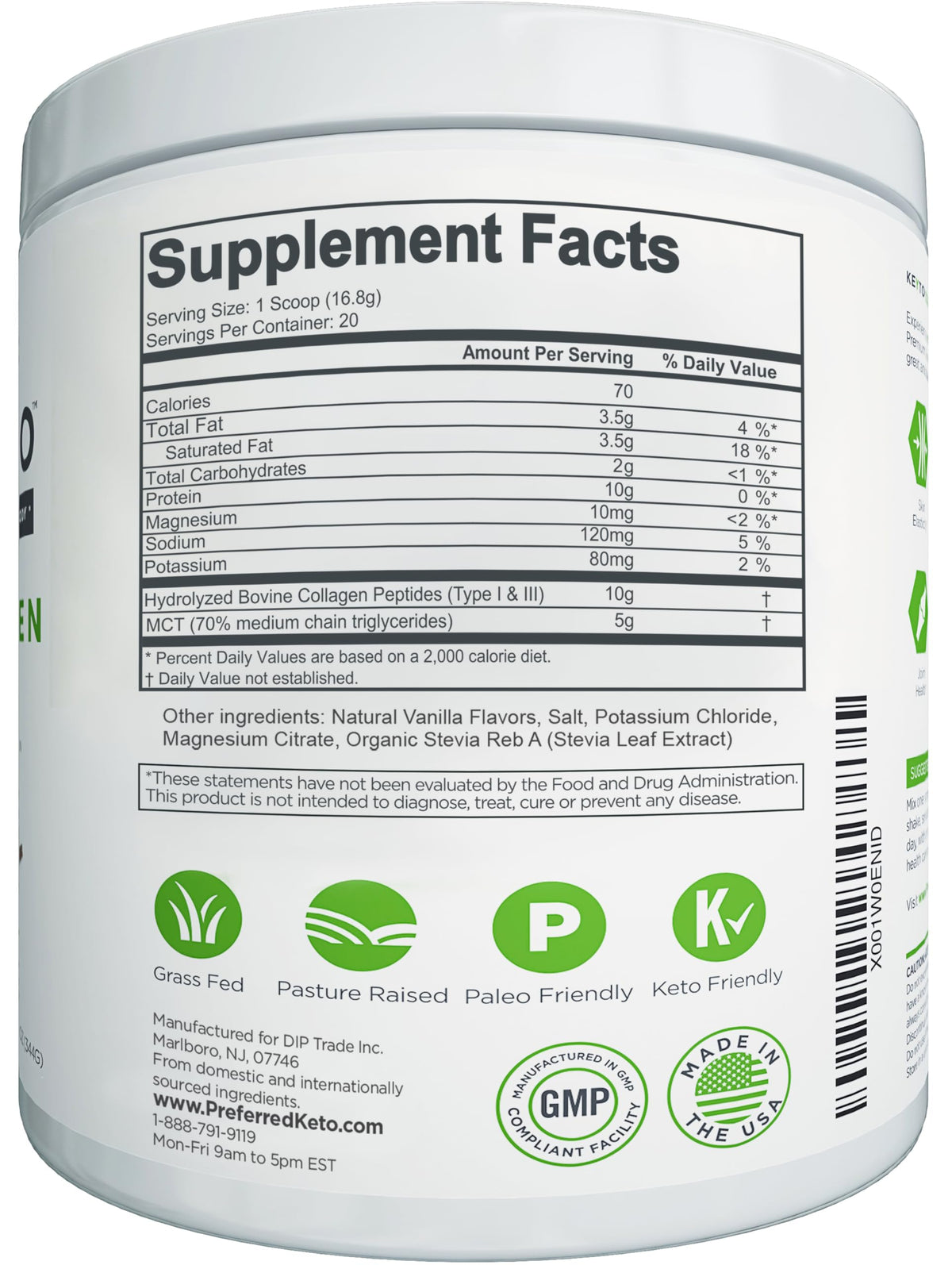 Keto Collagen Protein with MCT Oil Powder Vanilla E18549