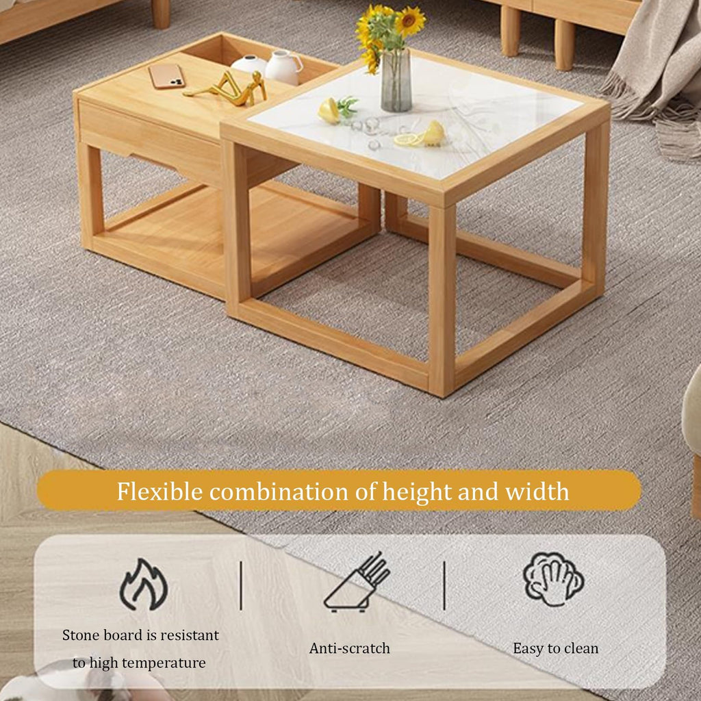 Square Two-Piece Coffee Table Set with Hidden Drawer Storage S2508
