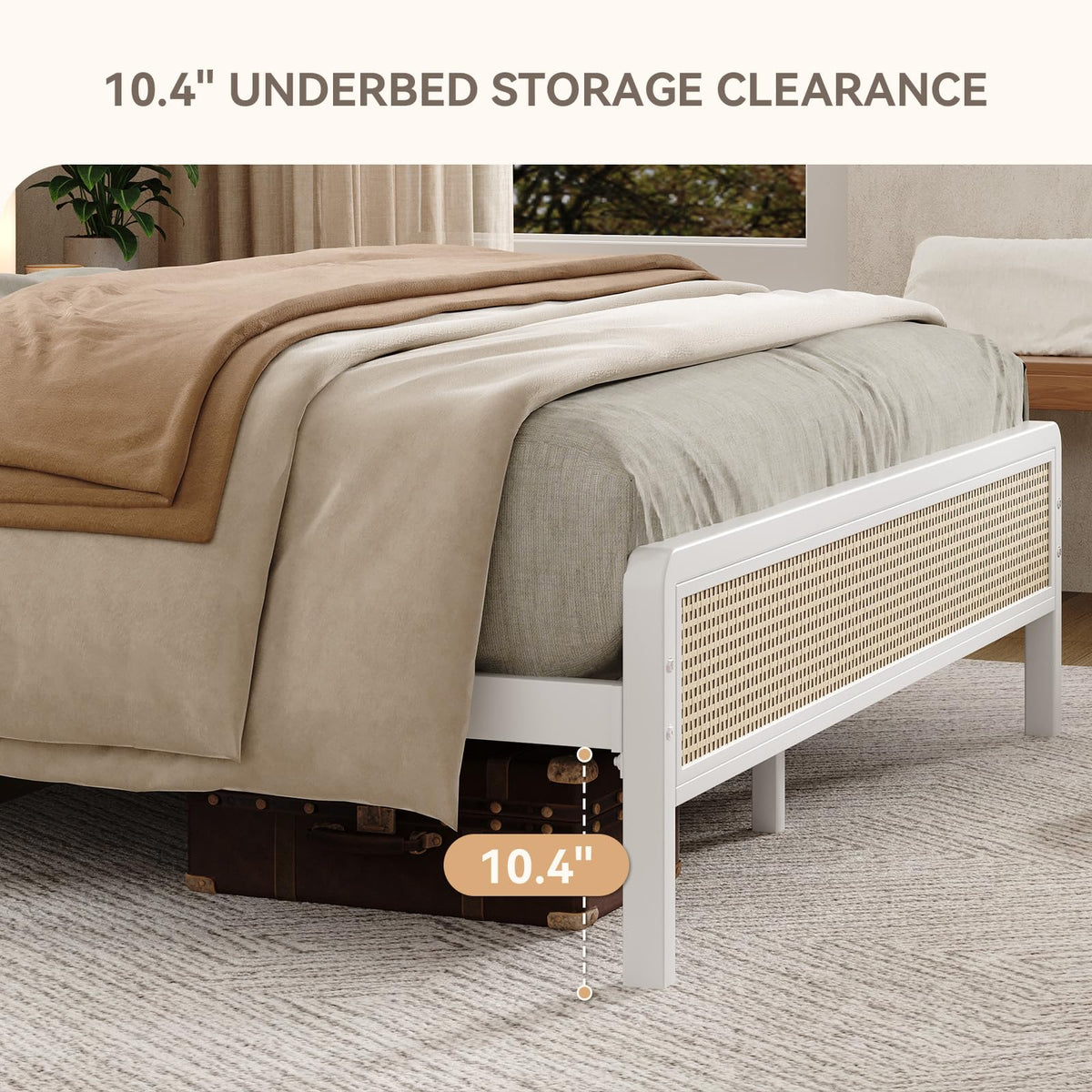 White Rattan Twin Bed Frame with Headboard U43292