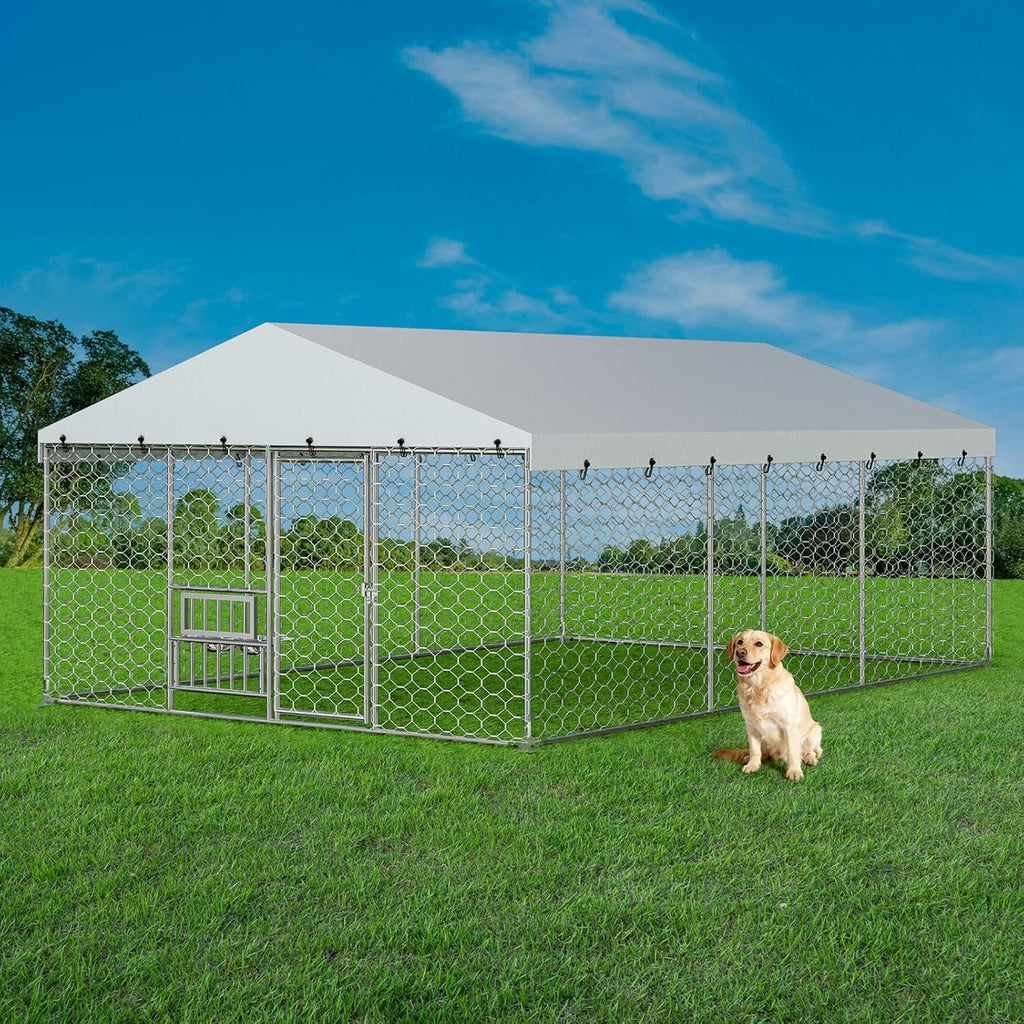 10x15FT Galvanized Outdoor Dog Kennel Q89686