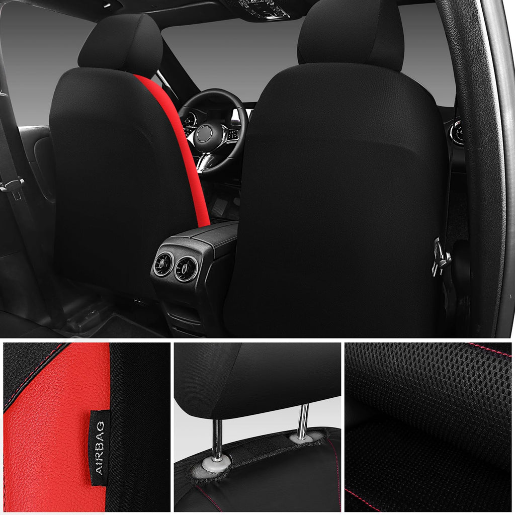 Universal Leather Car Seat Covers Full Set Black Red T290741