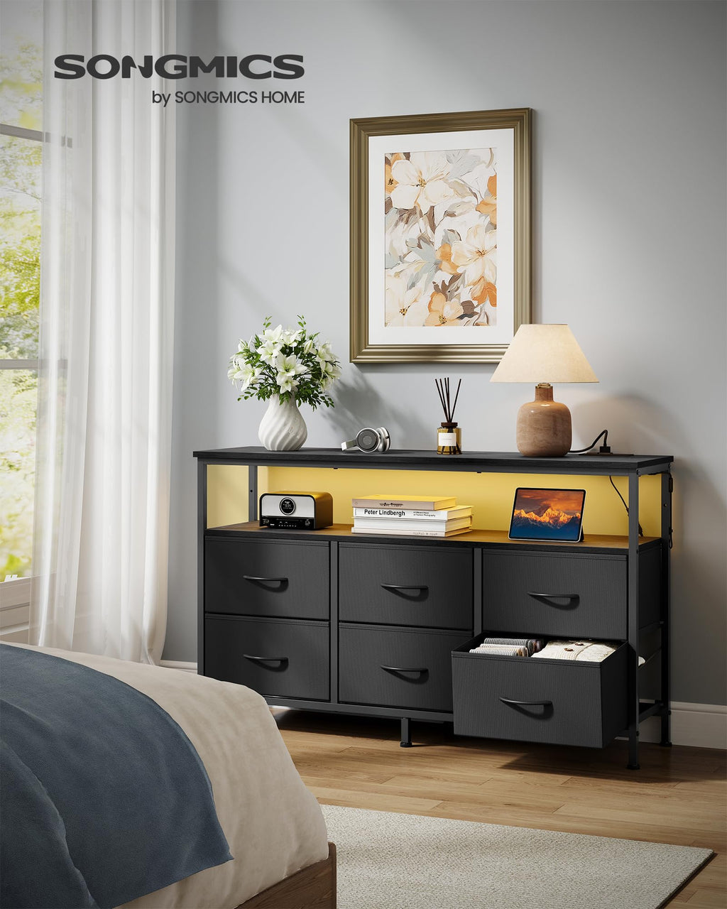 Wide Dresser with 6 Drawers & Open Shelf C80993