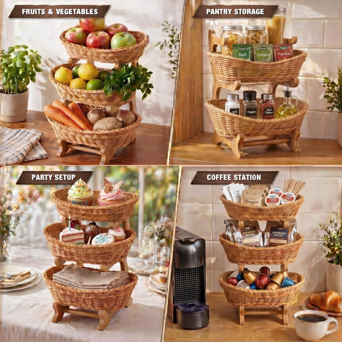 3 Tier Woven Fruit Basket Stand D788
