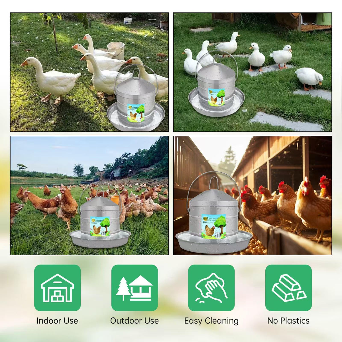304 Food Grade Stainless Steel Automatic Chicken Waterer 8L/2.1Gal X8280